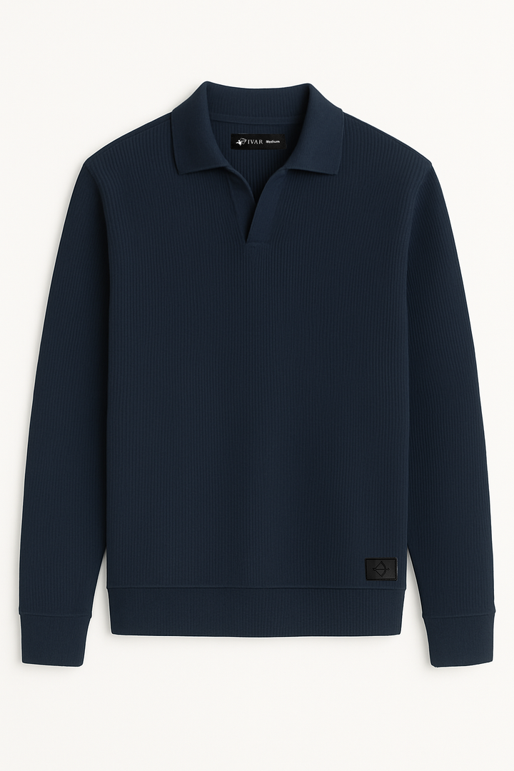 IVAR® Navy Johnny Collar Ribline Polo