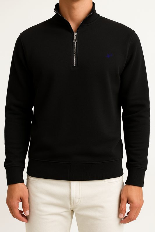 Black Half Zipper - Premium Cotton Fleece