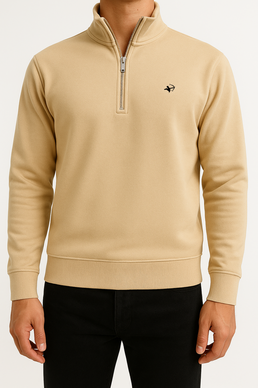 Beige Half Zipper - Premium Cotton Fleece