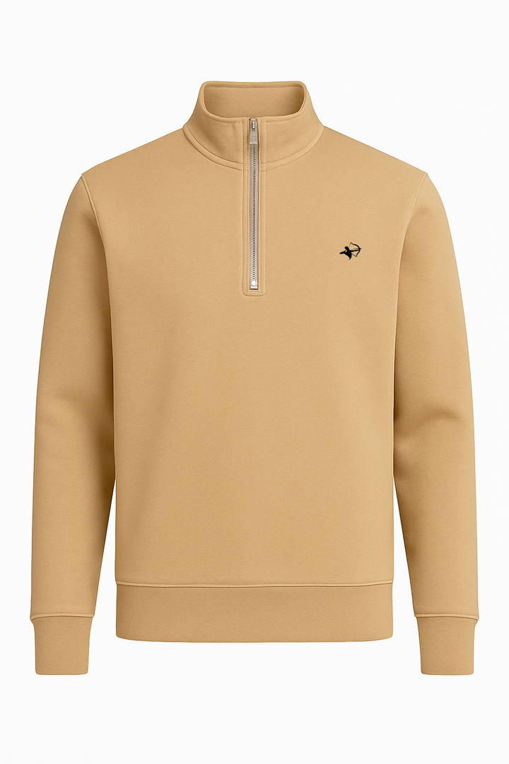 Beige Half Zipper - Premium Cotton Fleece