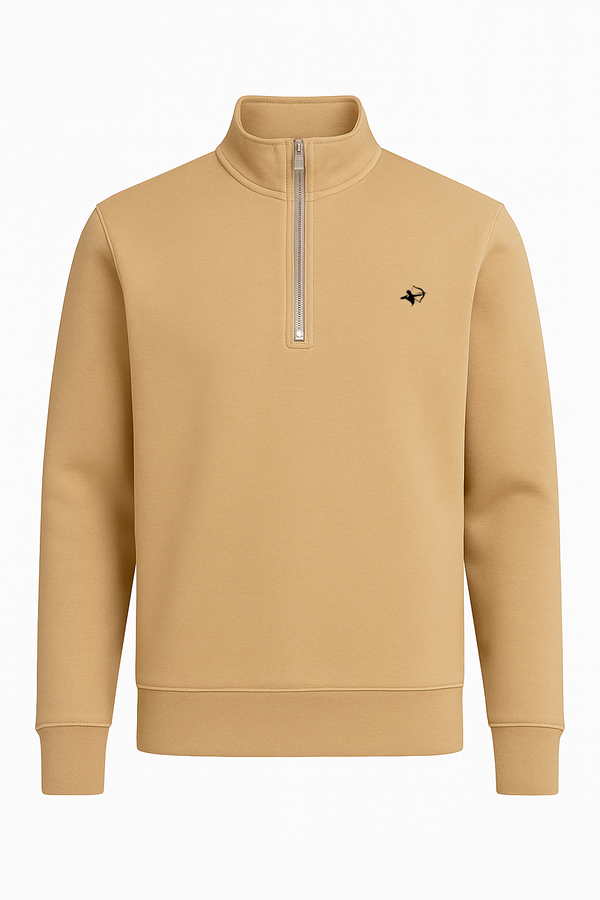Beige Half Zipper - Premium Cotton Fleece