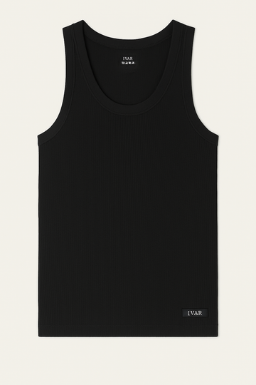 Black Ribbed Vest (100% Combed Cotton)