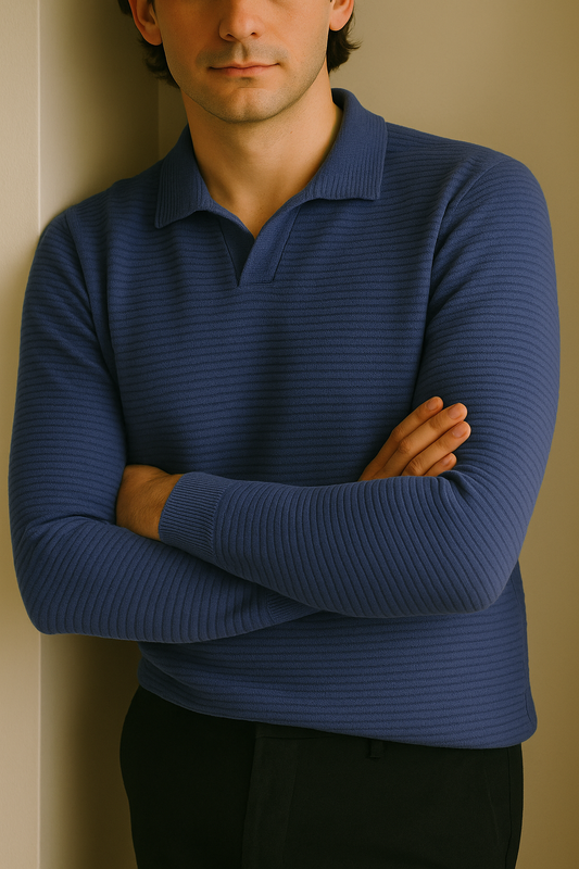 IVAR® Steel Blue Full sleeve Johnny Collar Polo