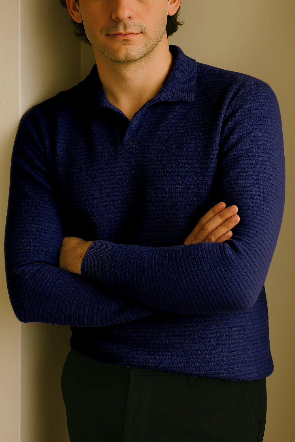 IVAR® Ottoman Navy Full sleeve Johnny Collar Polo