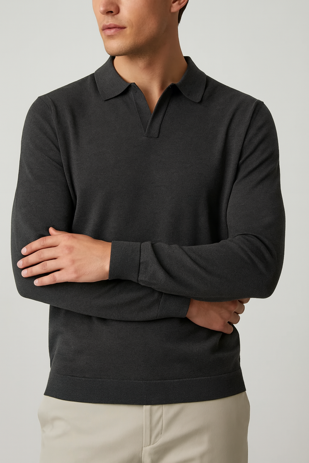 IVAR® Charcoal Full Sleeve Johnny Collar Polo