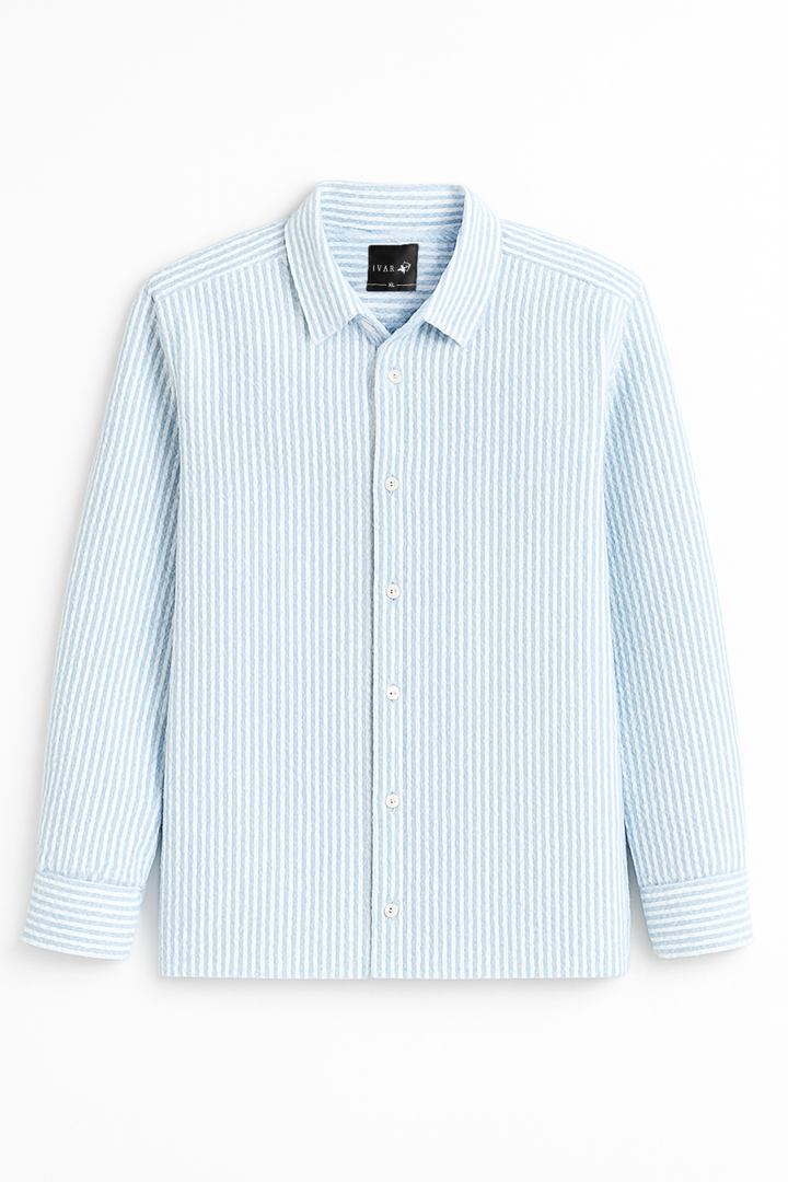 IVAR Oversized Seersucker Sky Stripe Shirt
