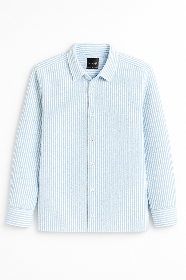 IVAR Oversized Seersucker Sky Stripe Shirt