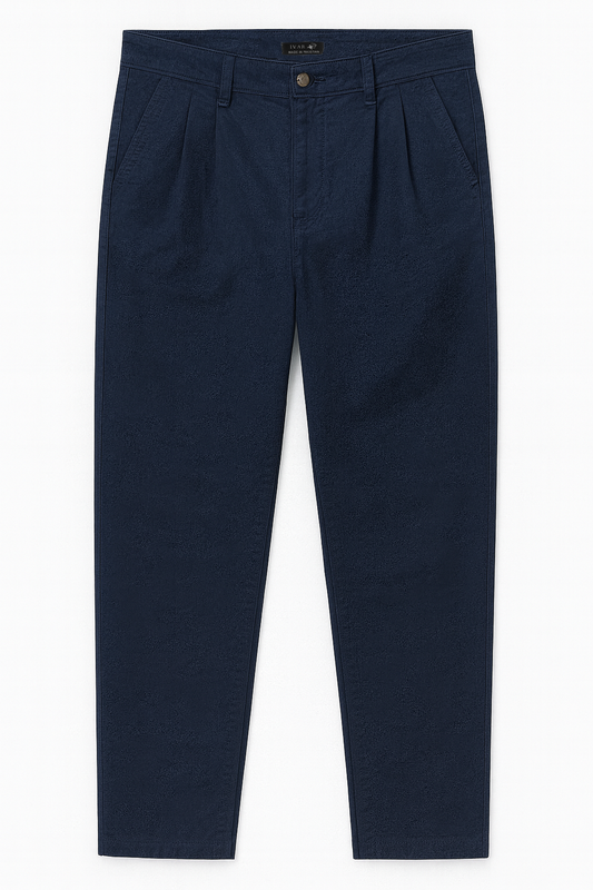 IVAR® Navy Twill Straight Fit Pleated Pants