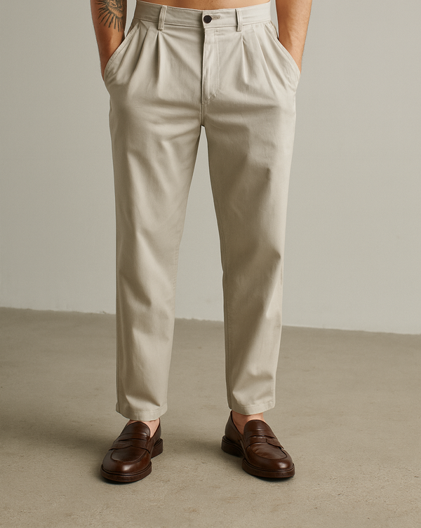 IVAR® Grey Twill Straight Fit Pleated Pants