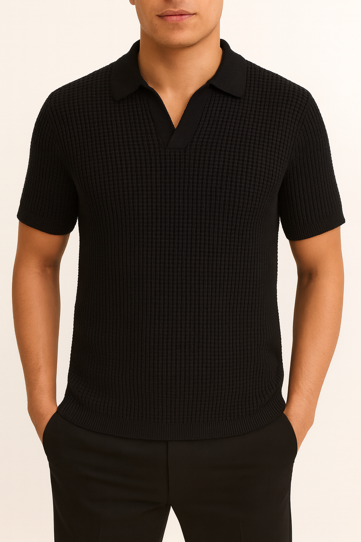 IVAR® Charcoal Waffle Knit Johnny Collar Polo