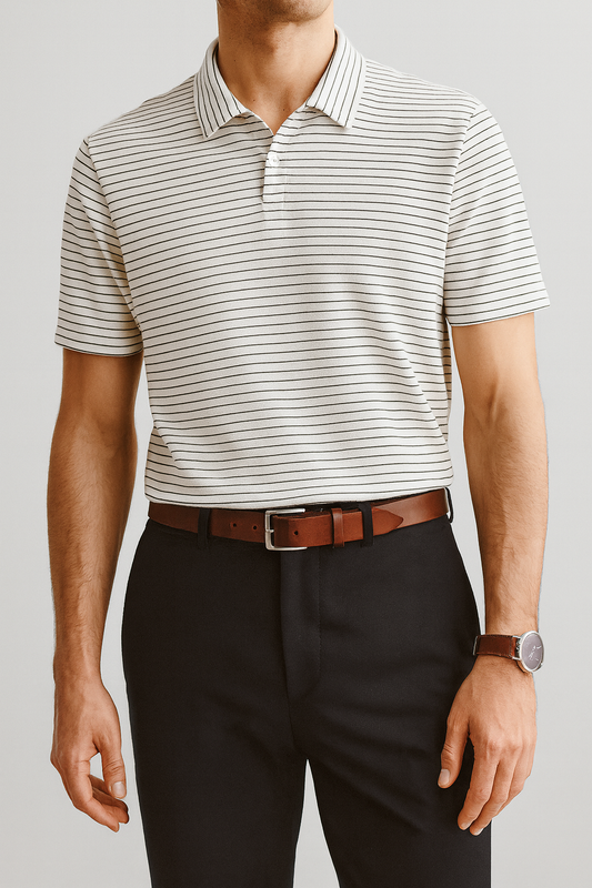 IVAR® Black & White Striper Spandex Polo