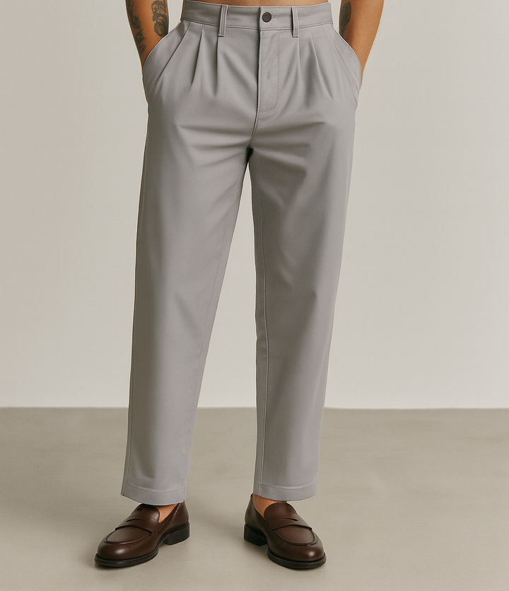 IVAR® Silver Twill Straight Fit Pleated Pants