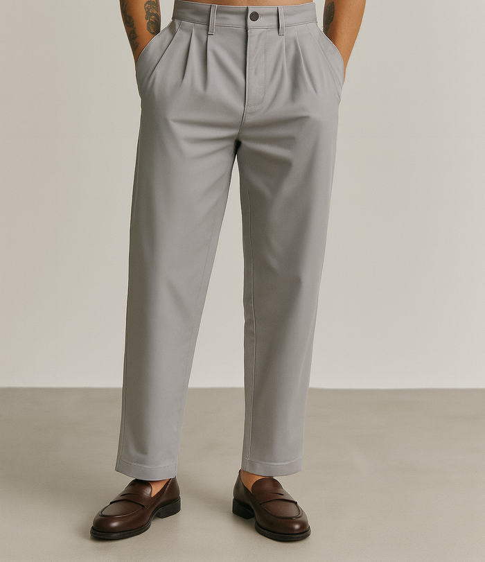 IVAR® Silver Twill Straight Fit Pleated Pants