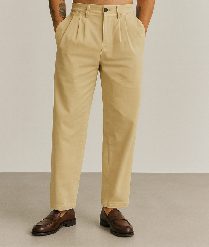 IVAR® Khaki Twill Straight Fit Pleated Pants