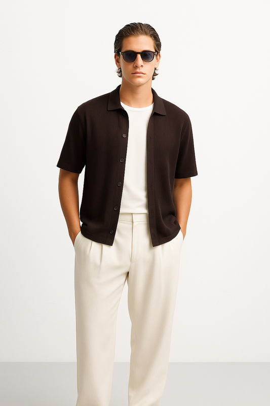 IVAR® Chocolate Brown Ribbed Shirt