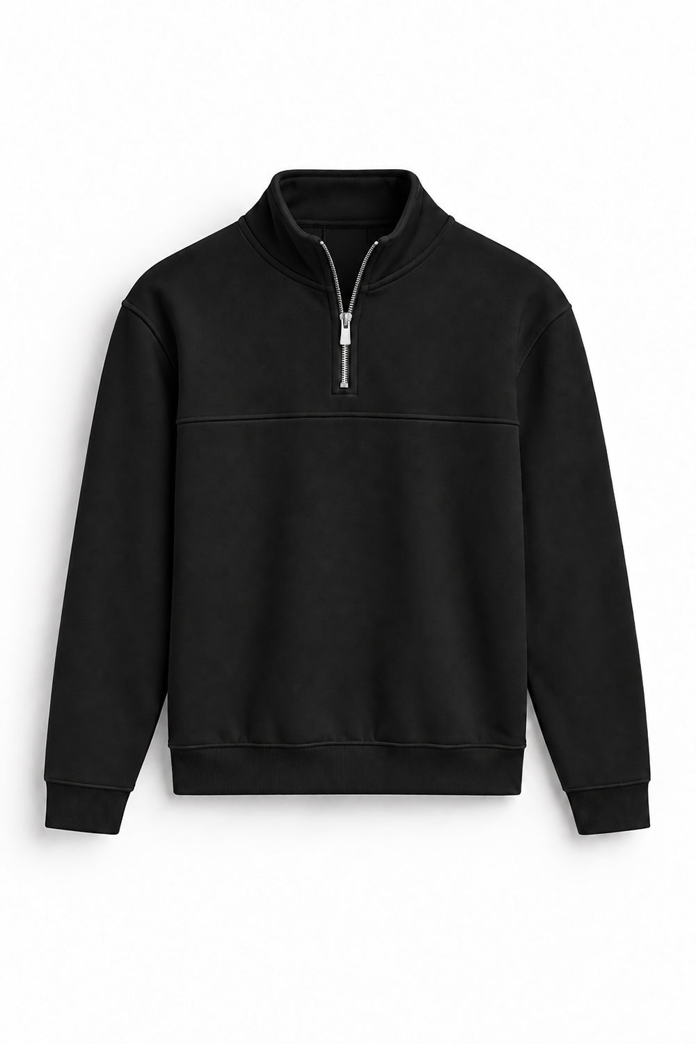 IVAR Black Classic Fleece Quarter Zipper, flat lay front view