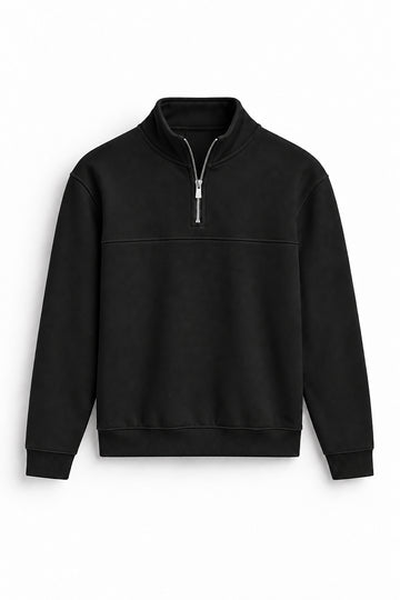 IVAR Black Classic Fleece Quarter Zipper, flat lay front view