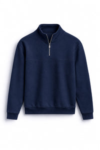 IVAR Navy Classic Fleece Quarter Zipper, flat lay front view
