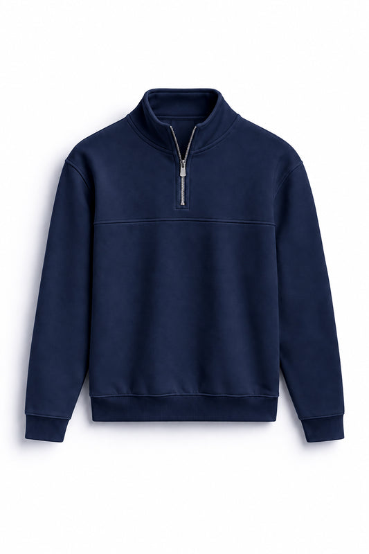 IVAR Navy Classic Fleece Quarter Zipper, flat lay front view