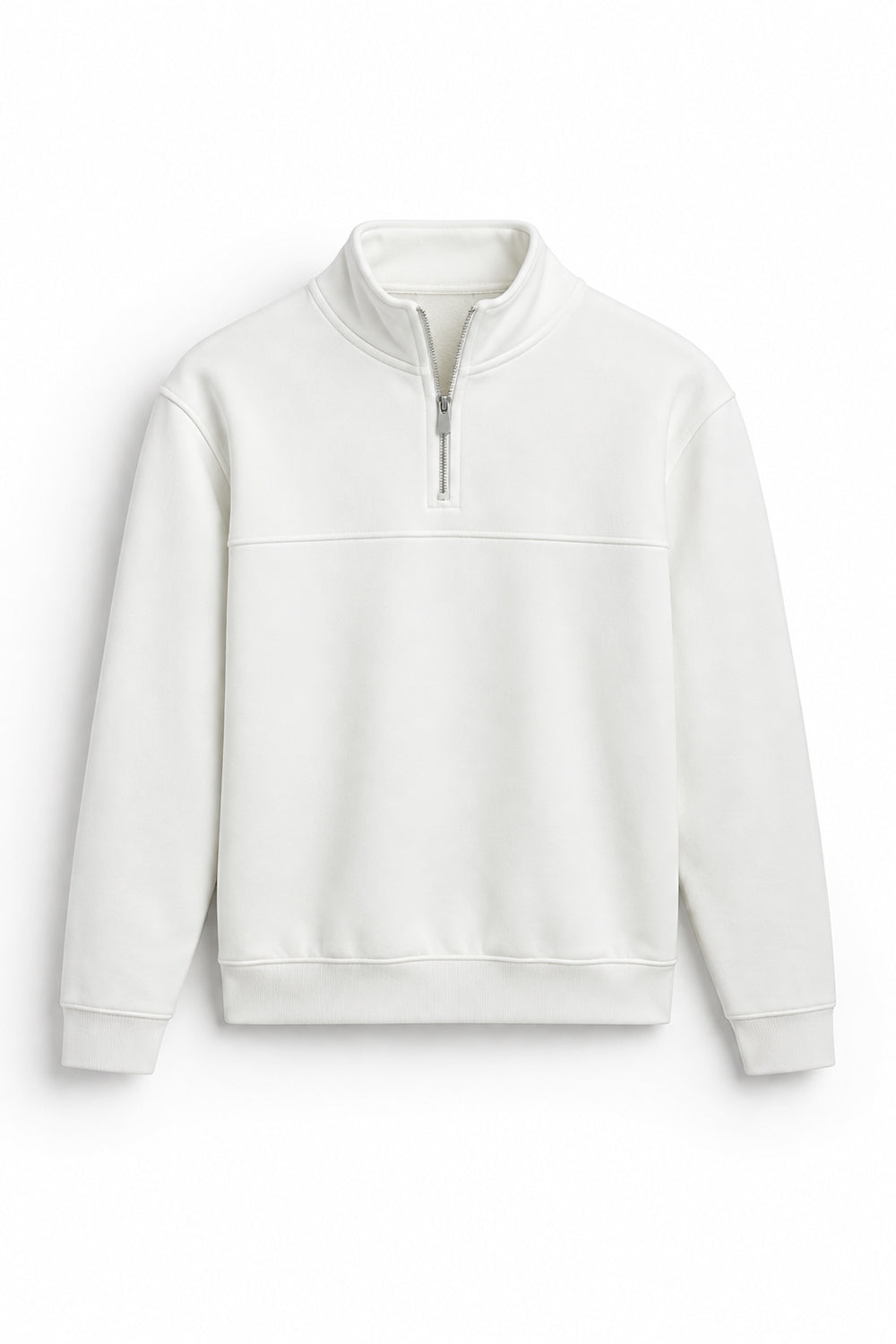 IVAR Off White Classic Fleece Quarter Zipper, flat lay front view