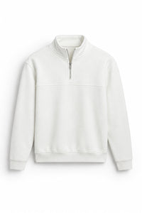 IVAR Off White Classic Fleece Quarter Zipper, flat lay front view