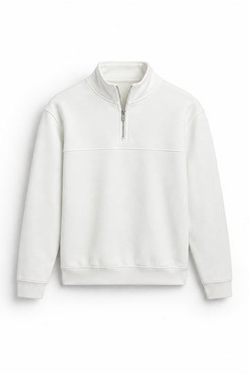 IVAR Off White Classic Fleece Quarter Zipper, flat lay front view