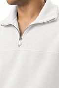 Close-up of Off White Classic Fleece Quarter Zipper collar and zip detail