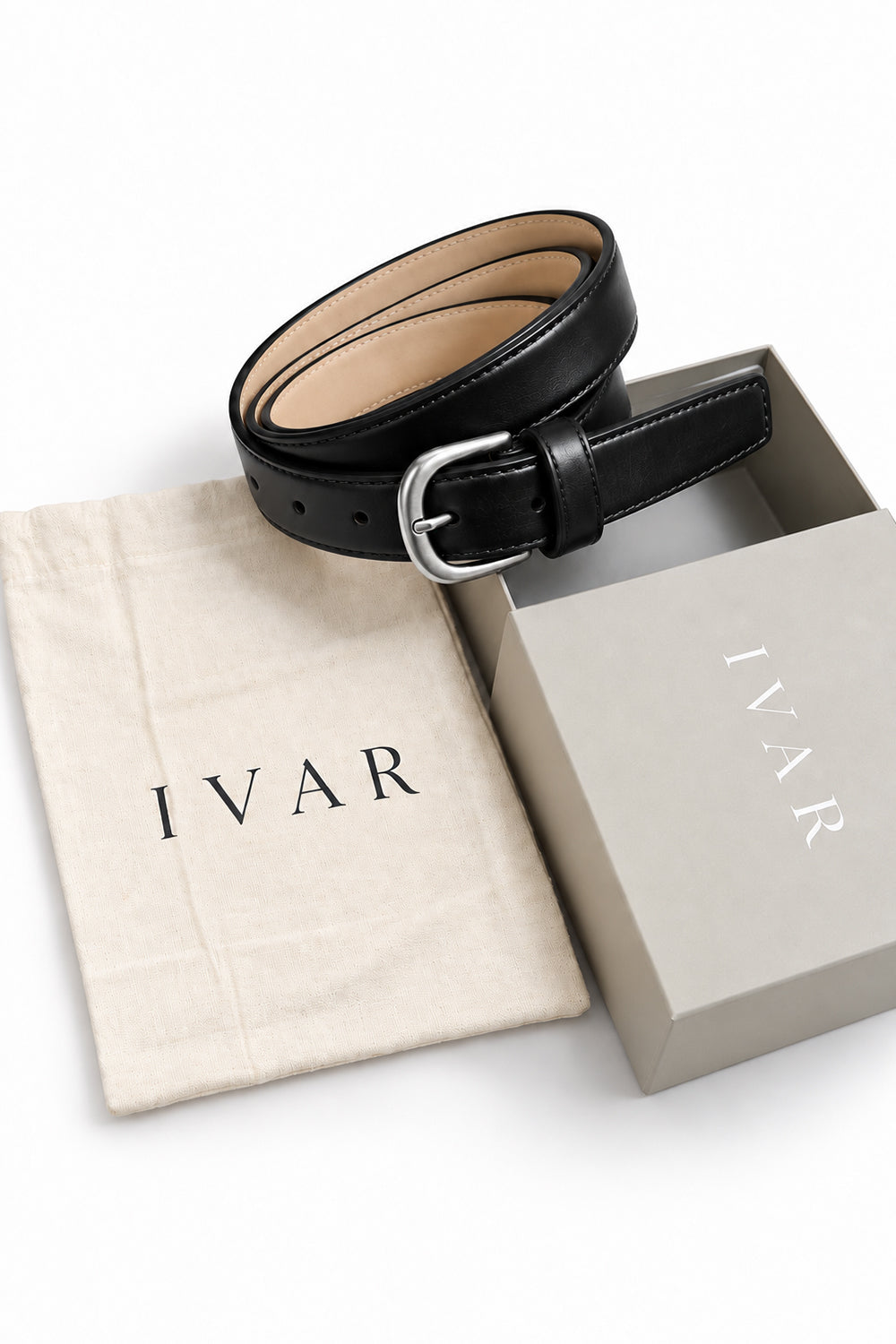 Ivar Black Classic Thin Leather Belt - Packaging with Box - IVAR Clothing