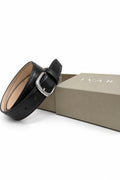 Ivar Black Classic Thin Leather Belt - Coiled with Packaging - IVAR Clothing
