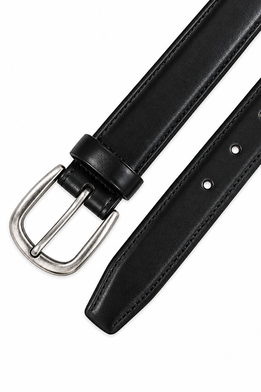 Ivar Black Classic Thin Leather Belt - Flat Lay Buckle Detail - IVAR Clothing