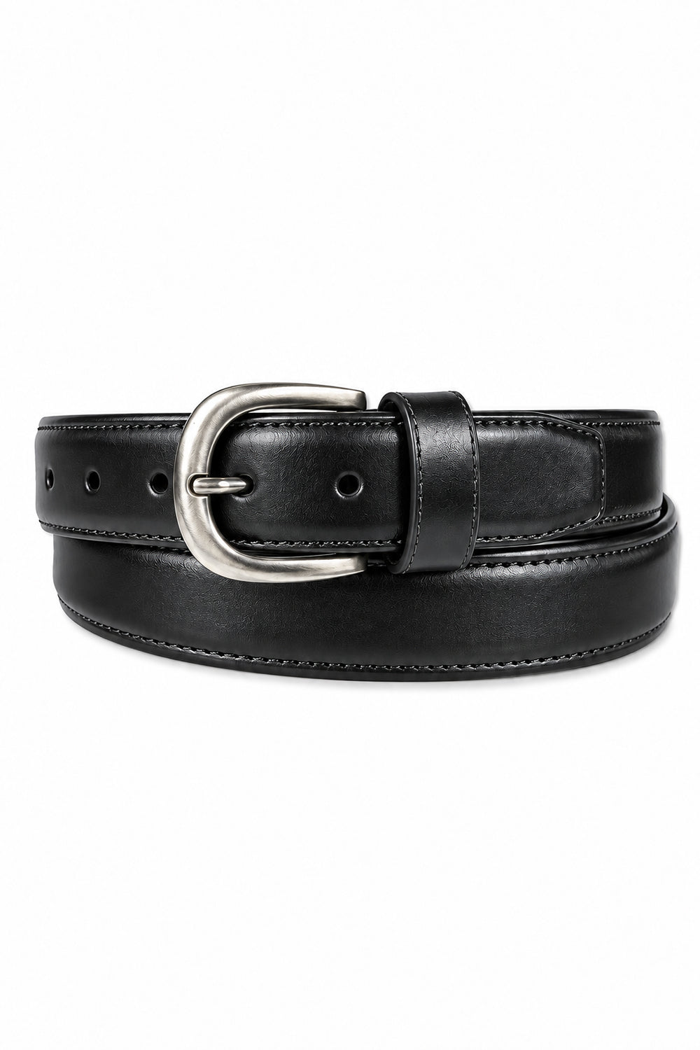 Ivar Black Classic Thin Leather Belt - Full Coiled View - IVAR Clothing