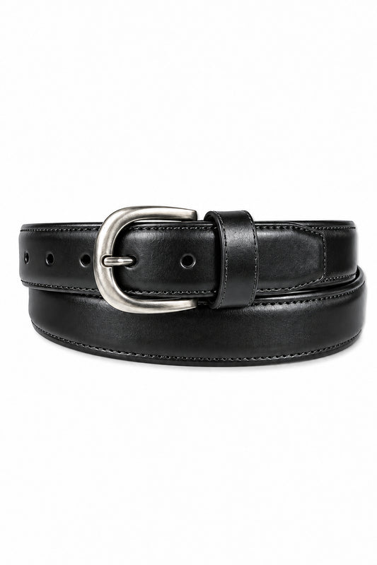 Ivar Black Classic Thin Leather Belt - Full Coiled View - IVAR Clothing