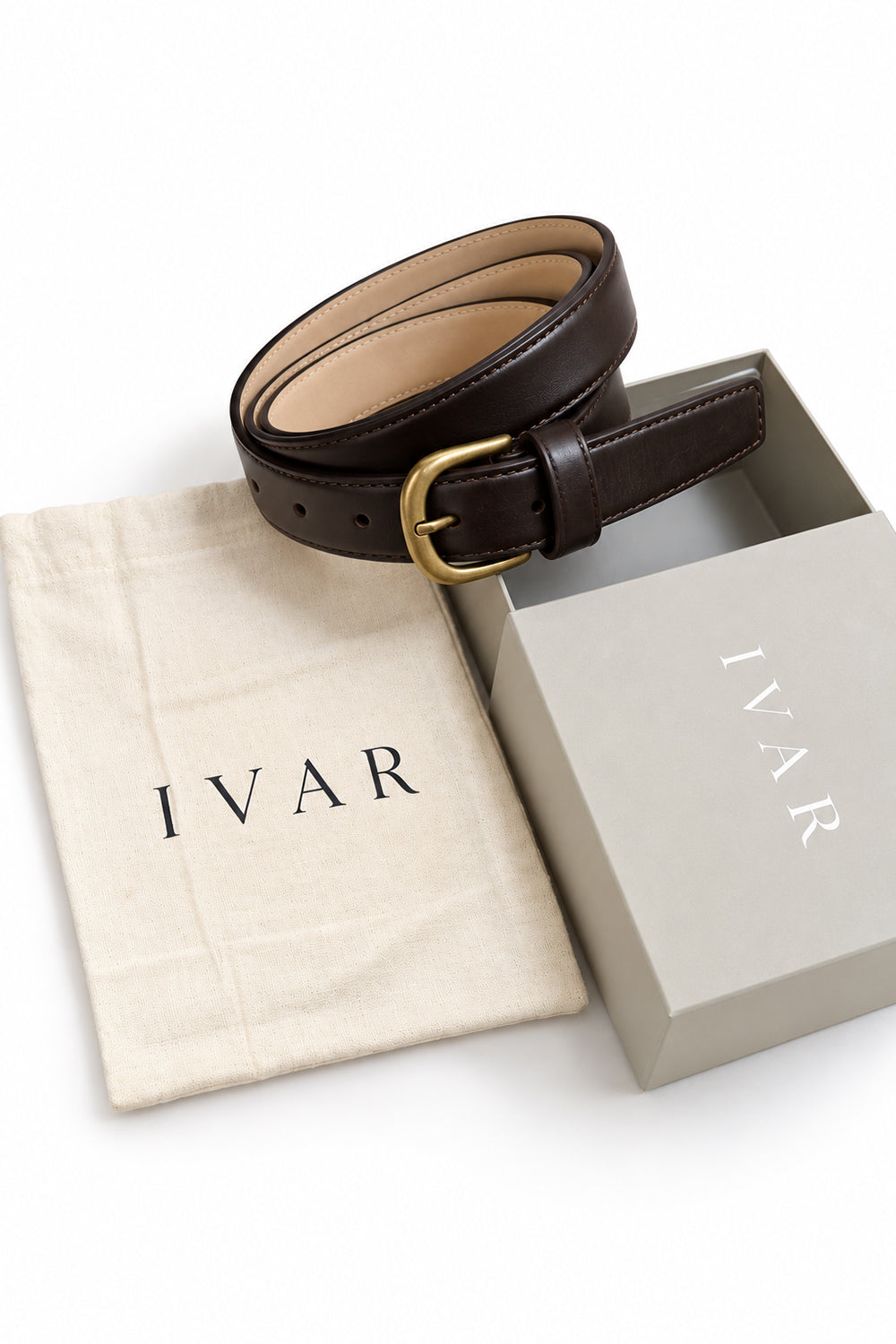Ivar Brown Classic Thin Leather Belt - Packaging with Box - IVAR Clothing