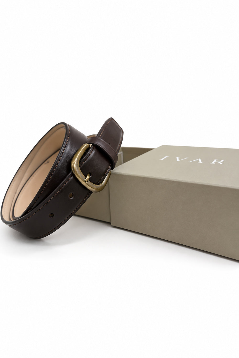 Ivar Brown Classic Thin Leather Belt - Coiled with Packaging - IVAR Clothing