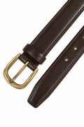 Ivar Brown Classic Thin Leather Belt - Flat Lay Buckle Detail - IVAR Clothing