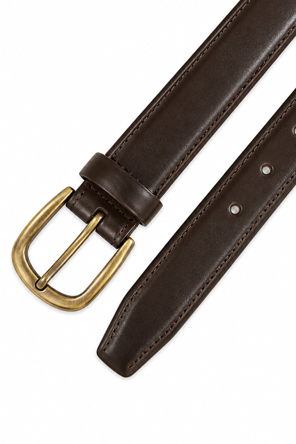 Ivar Brown Classic Thin Leather Belt - Flat Lay Buckle Detail - IVAR Clothing