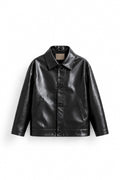 IVAR Black Coat Leather Jacket, flat lay front view