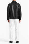 Man wearing the Black Coat Leather Jacket, back view