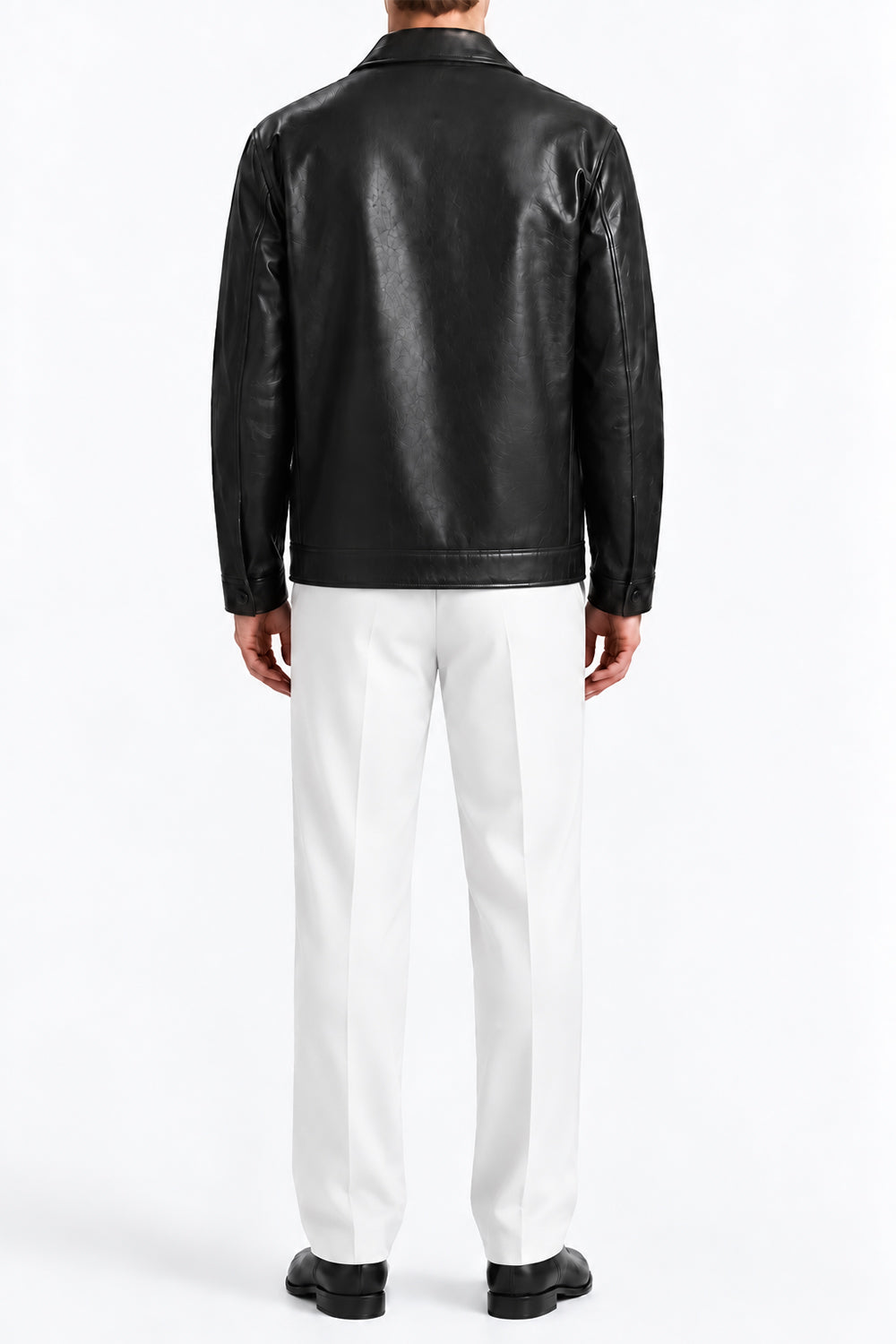 Man wearing the Black Coat Leather Jacket, back view