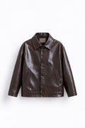 IVAR Brown Coat Leather Jacket, flat lay front view