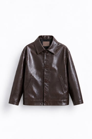 IVAR Brown Coat Leather Jacket, flat lay front view