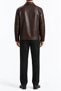 Man wearing the Brown Coat Leather Jacket, back view