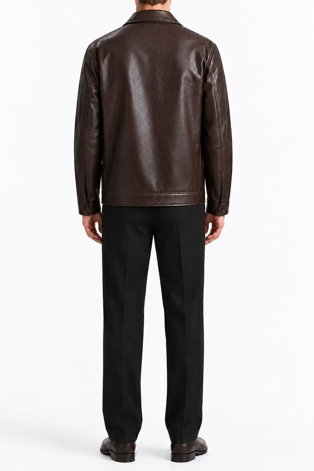 Man wearing the Brown Coat Leather Jacket, back view
