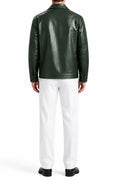 Man wearing the Deep Forest Coat Leather Jacket, back view