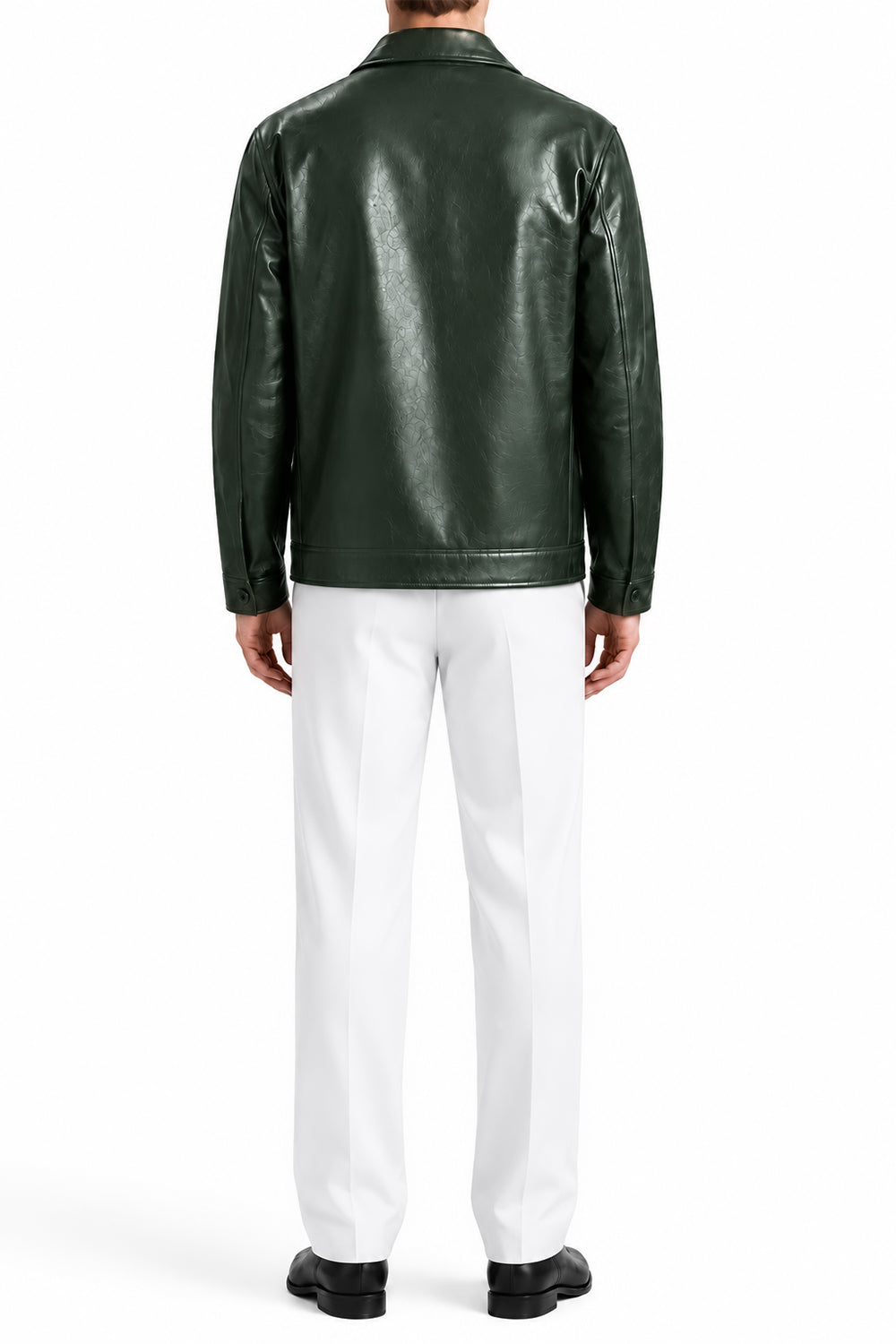 Man wearing the Deep Forest Coat Leather Jacket, back view