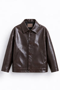IVAR Brown Coat Leather Jacket, flat lay front view