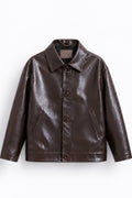 IVAR Brown Coat Leather Jacket, flat lay front view