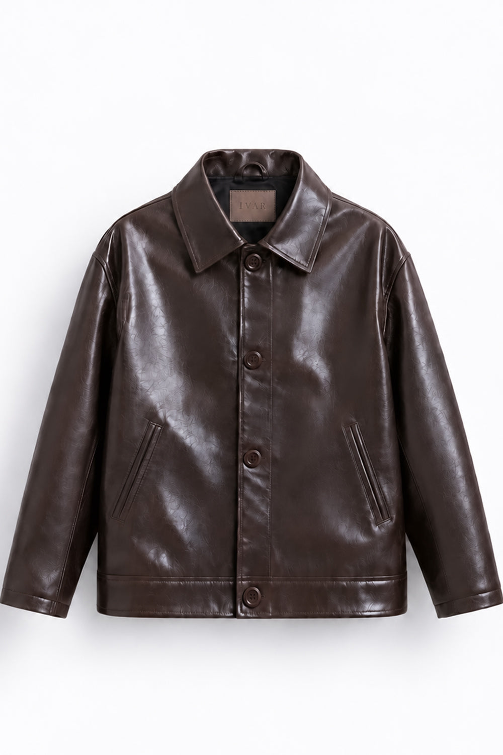 IVAR Brown Coat Leather Jacket, flat lay front view