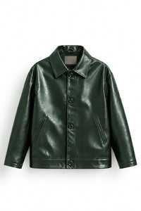 IVAR Deep Forest Coat Leather Jacket, flat lay front view