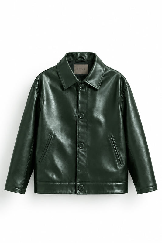 IVAR Deep Forest Coat Leather Jacket, flat lay front view